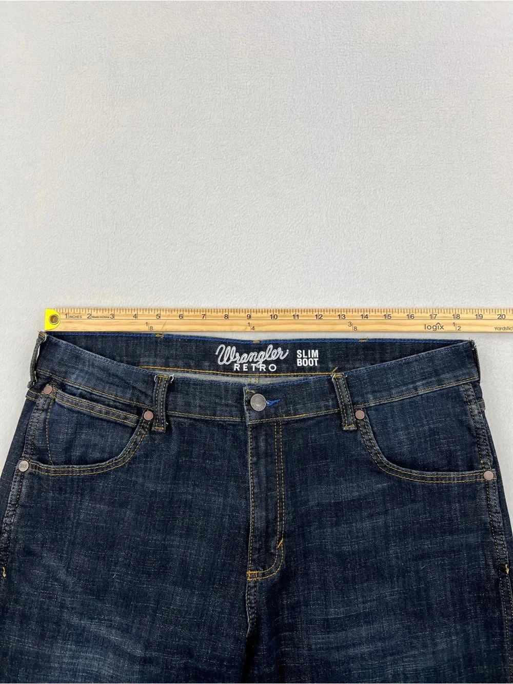 Wrangler Men Retro Slim Bootcut Dark Wash Blue Jeans  Western Cowboy Sz 36x30